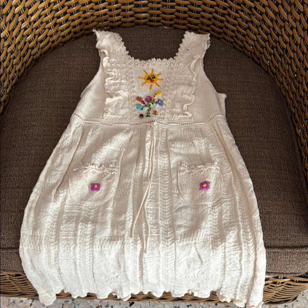 Embroidered Cream Kids Dress